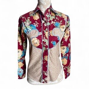 Vintage 70s Floral Western Pearl Snap Shirt